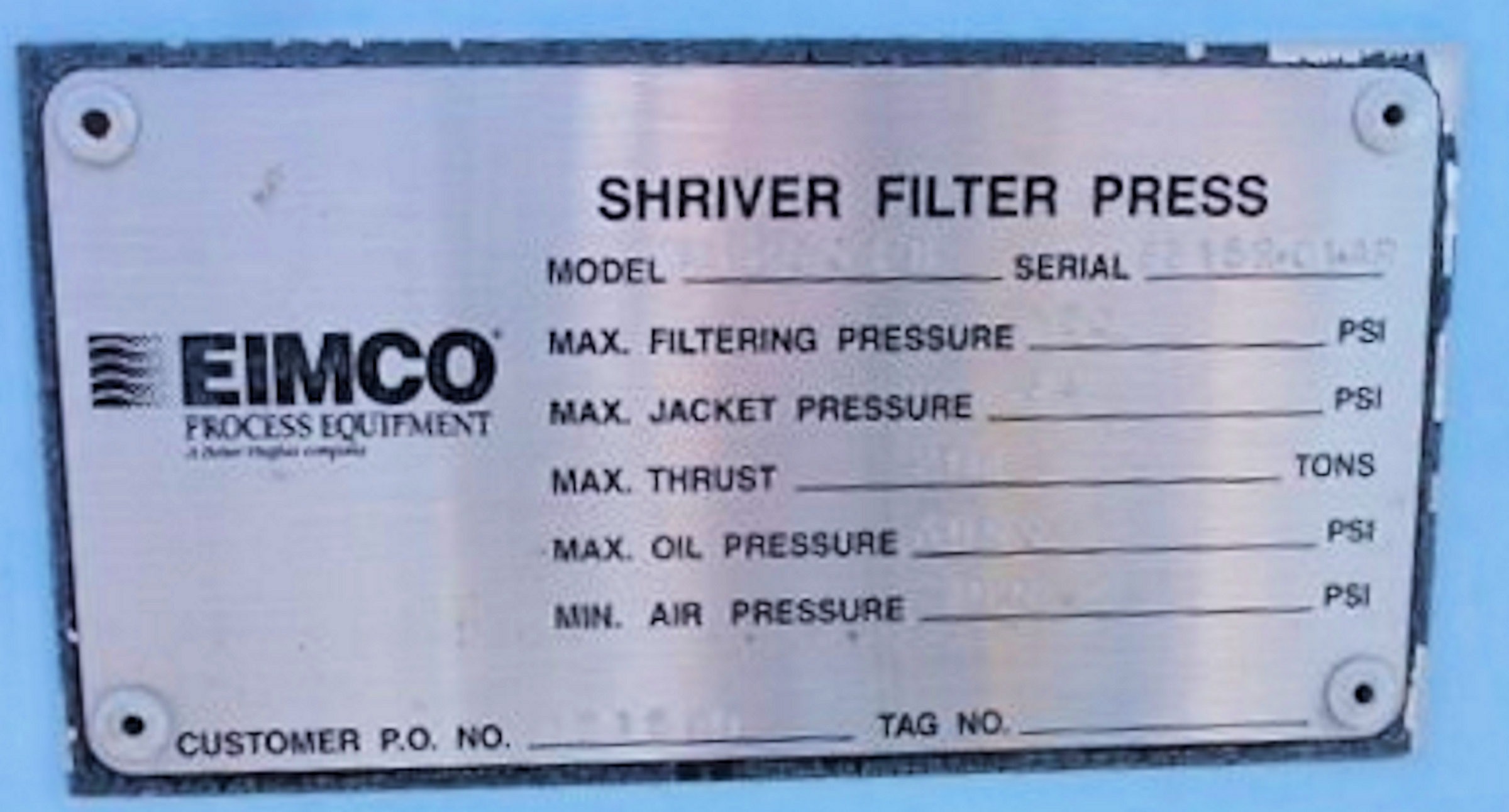 Eimco Shriver 48" X 48" Filter Press With 32 Plates)